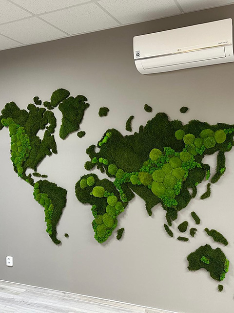 Mechová mapa světa s pohořím