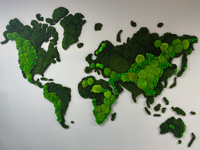 Mechová mapa světa s pohořím